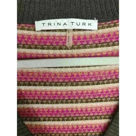 Trina Turk Merino Wool Multicolor Striped Button Front Cardigan Size Large - Picture 2 of 5